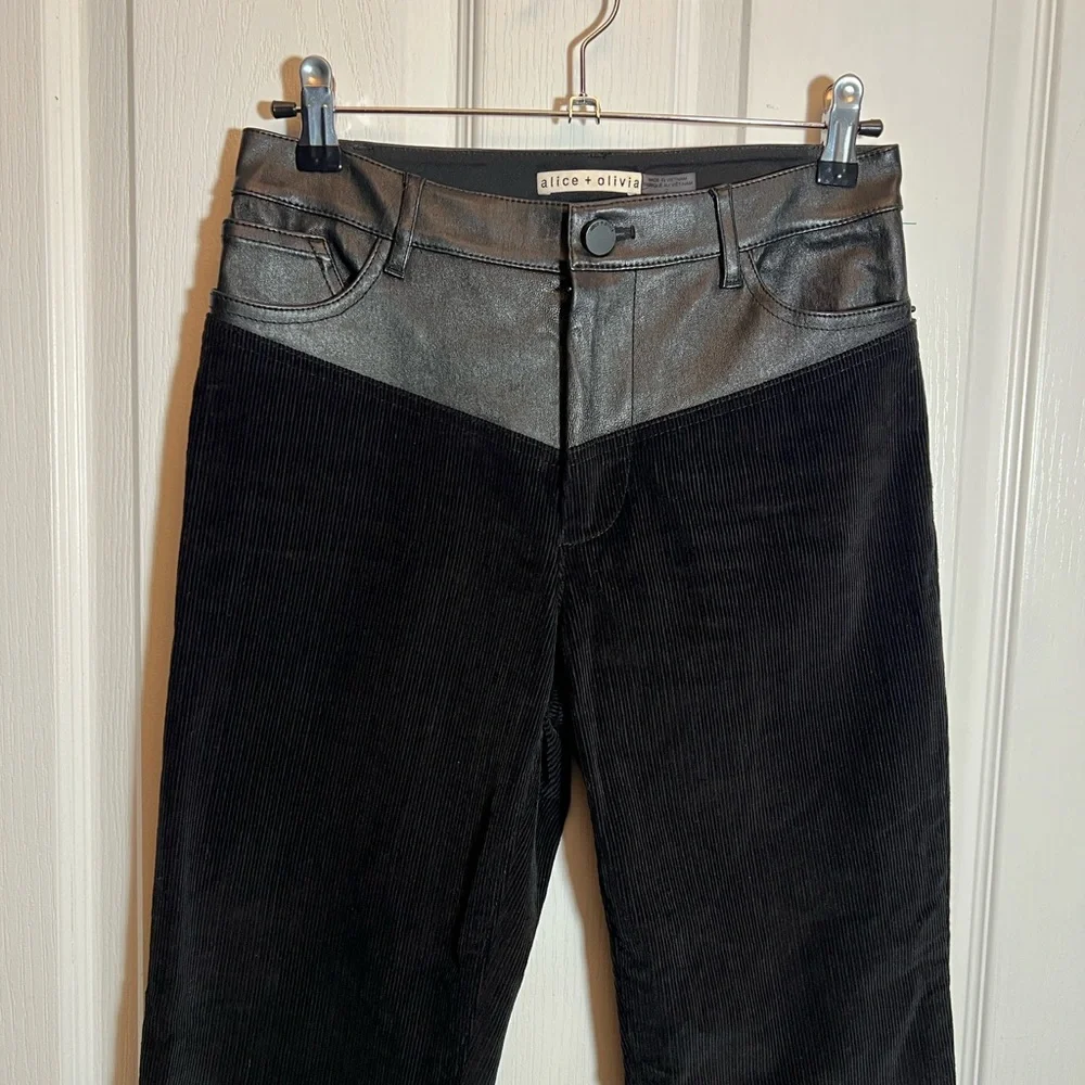Alice + Olivia Lamb Skin & Corduroy Flare Jeans - Picture 2 of 7